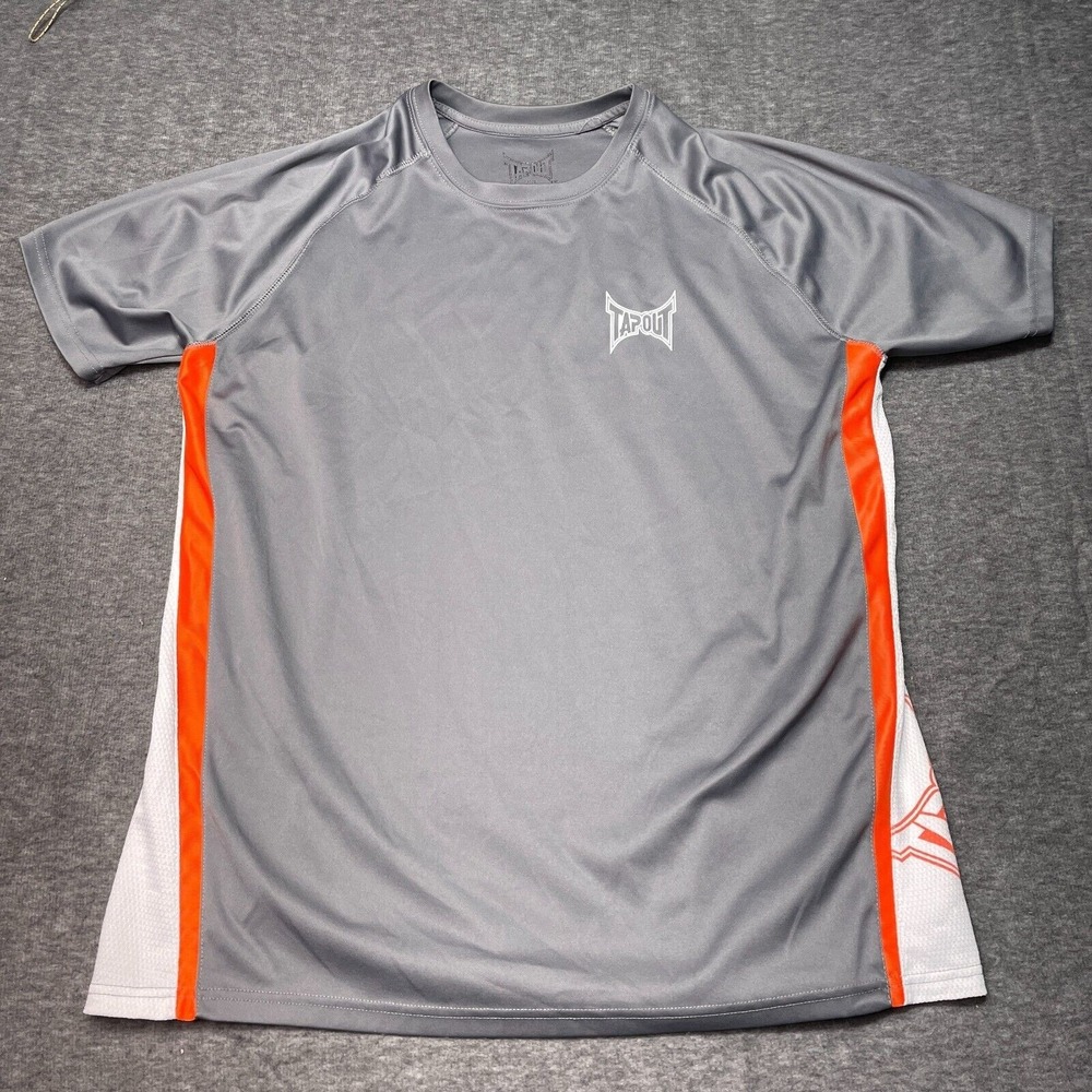 VINTAGE Tapout Shirt Mens 2XL XXL Gray Orange Spell Out MMA Cage Fighting Y2K